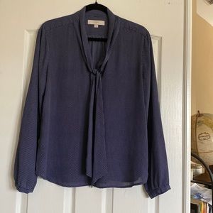 Navy blue polka-dot blouse